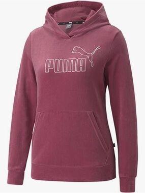 RARE Puma Velour Hoodie Mauve Dusty Rose Pink Dusty Orchid Logo Sweatshirt